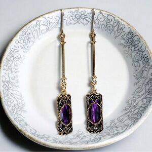 Purple Gemstone Intricate geometric drop earrings. New.